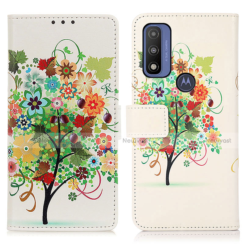 Leather Case Stands Fashionable Pattern Flip Cover Holder D02Y for Motorola Moto G Pure Colorful