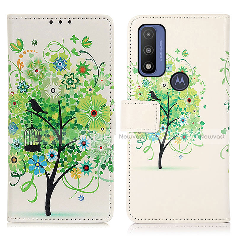 Leather Case Stands Fashionable Pattern Flip Cover Holder D02Y for Motorola Moto G Pure Green