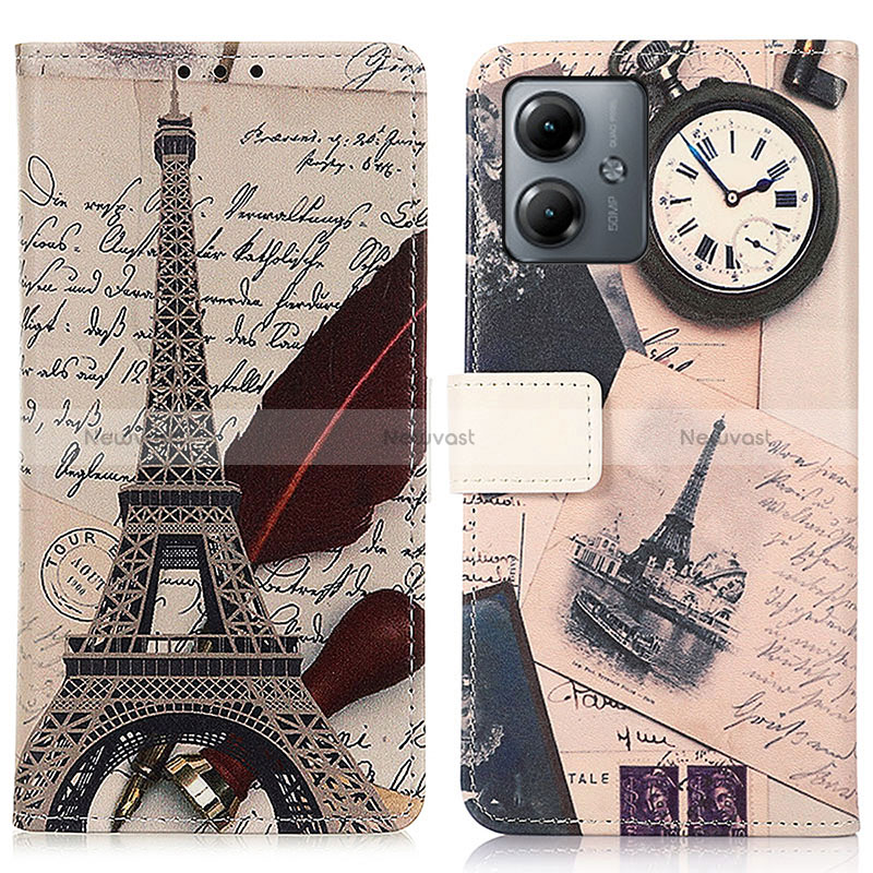 Leather Case Stands Fashionable Pattern Flip Cover Holder D02Y for Motorola Moto G14