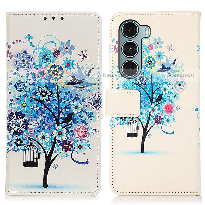 Leather Case Stands Fashionable Pattern Flip Cover Holder D02Y for Motorola Moto G200 5G Blue