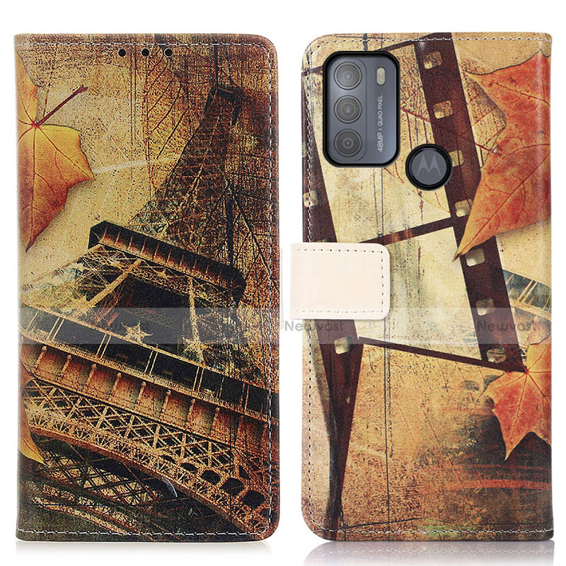 Leather Case Stands Fashionable Pattern Flip Cover Holder D02Y for Motorola Moto G50