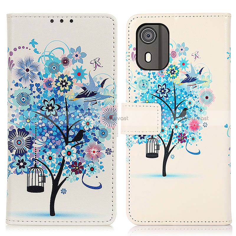 Leather Case Stands Fashionable Pattern Flip Cover Holder D02Y for Nokia C02 Blue