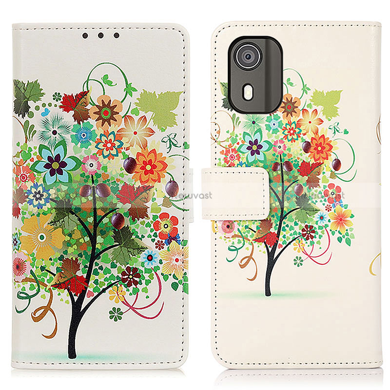 Leather Case Stands Fashionable Pattern Flip Cover Holder D02Y for Nokia C02 Green