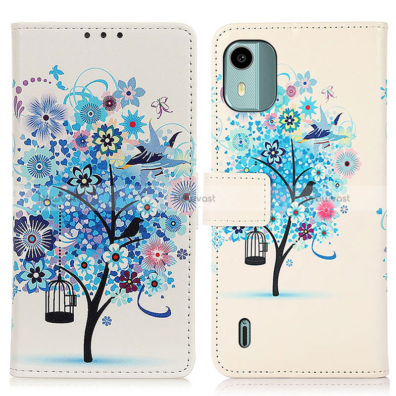 Leather Case Stands Fashionable Pattern Flip Cover Holder D02Y for Nokia C12 Blue