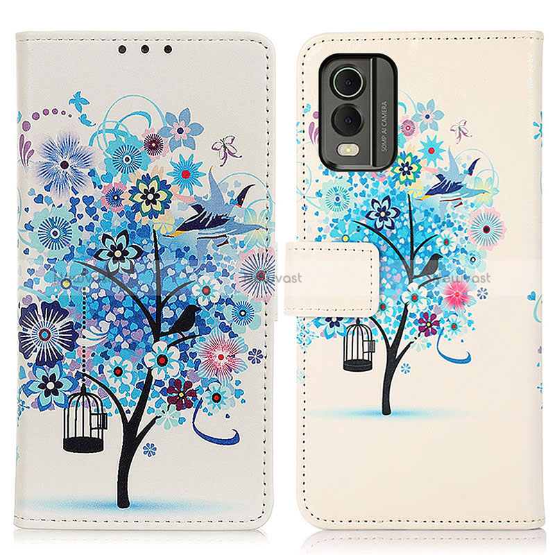 Leather Case Stands Fashionable Pattern Flip Cover Holder D02Y for Nokia C210 Blue