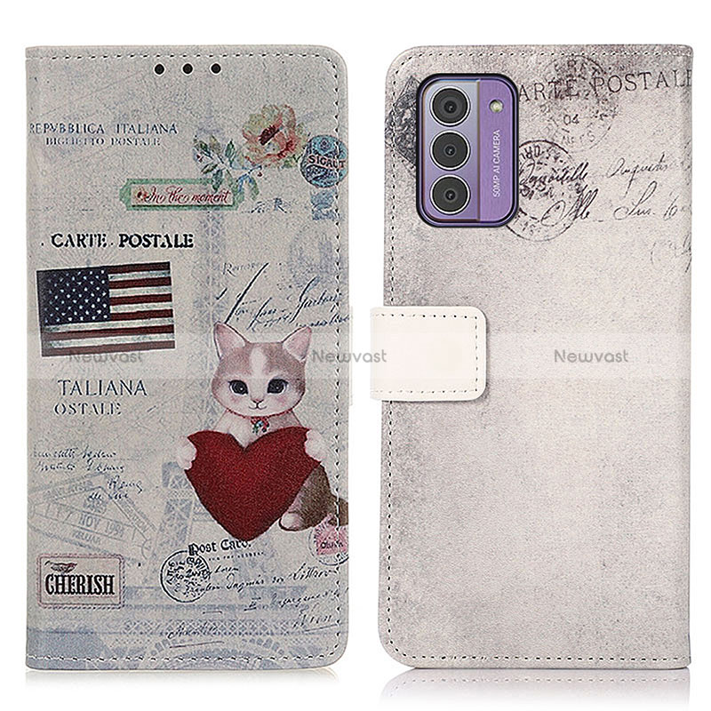 Leather Case Stands Fashionable Pattern Flip Cover Holder D02Y for Nokia G310 5G Gray