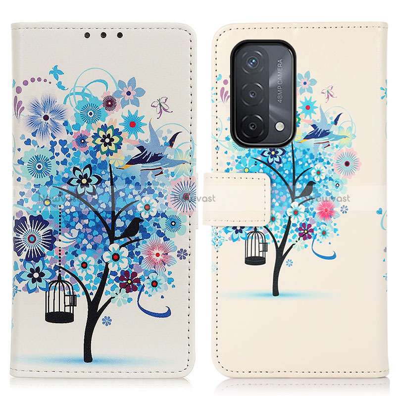 Leather Case Stands Fashionable Pattern Flip Cover Holder D02Y for Oppo A54 5G Blue