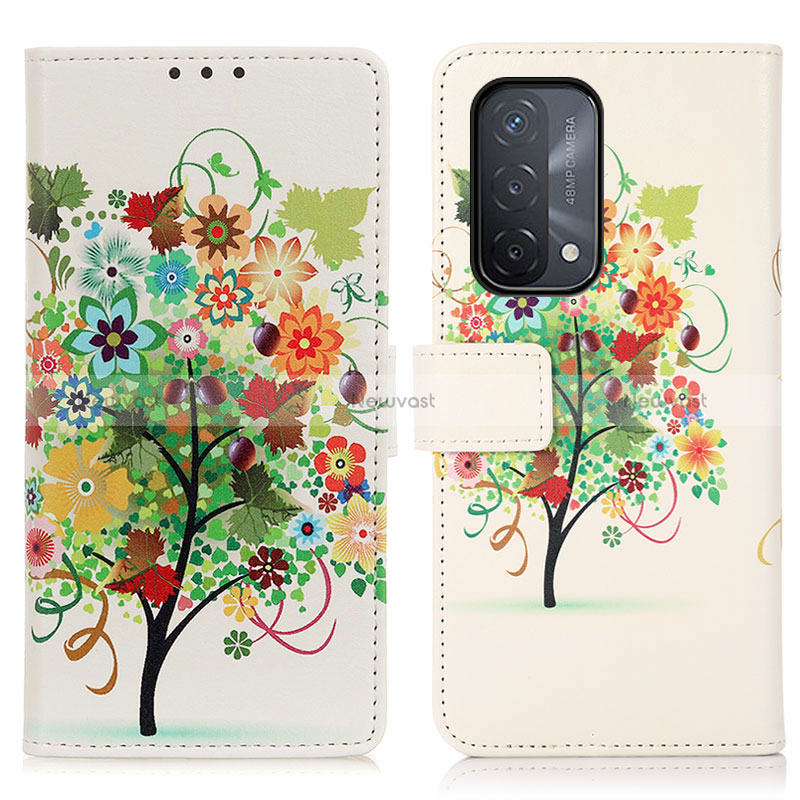 Leather Case Stands Fashionable Pattern Flip Cover Holder D02Y for Oppo A54 5G Colorful