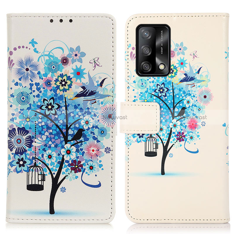 Leather Case Stands Fashionable Pattern Flip Cover Holder D02Y for Oppo F19 Blue