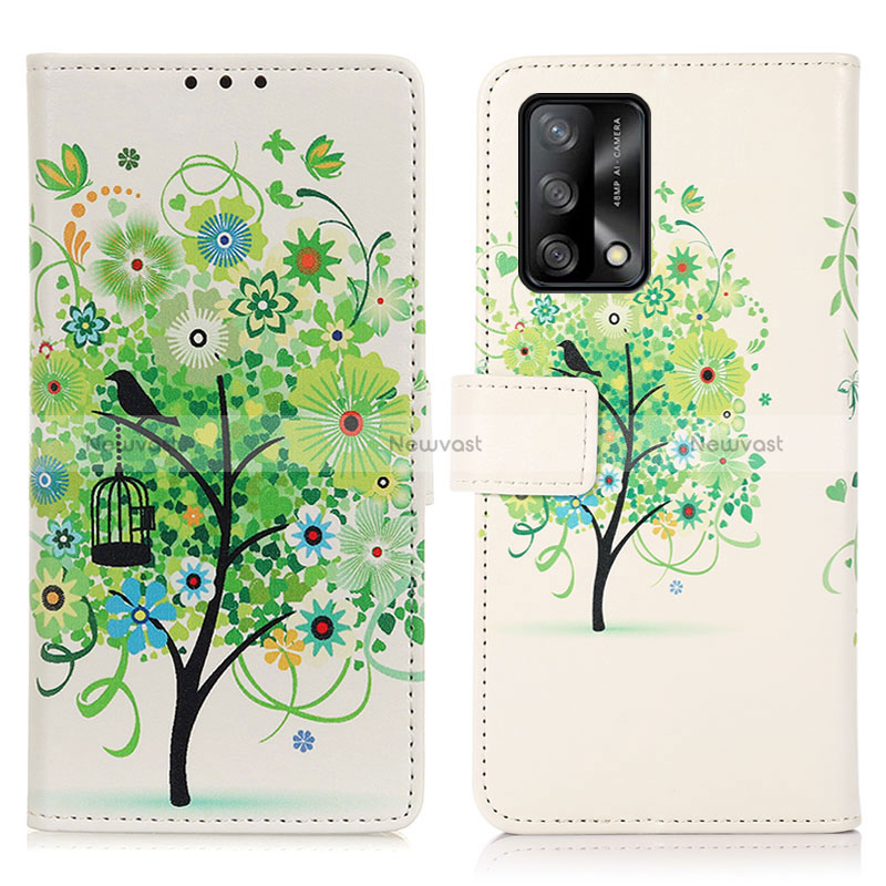 Leather Case Stands Fashionable Pattern Flip Cover Holder D02Y for Oppo F19 Green