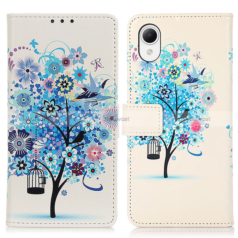 Leather Case Stands Fashionable Pattern Flip Cover Holder D02Y for Samsung Galaxy A23 5G SC-56C Blue