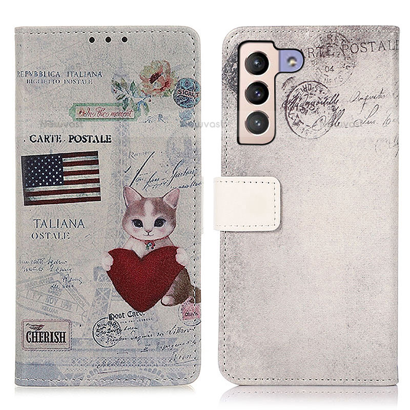 Leather Case Stands Fashionable Pattern Flip Cover Holder D02Y for Samsung Galaxy S21 5G