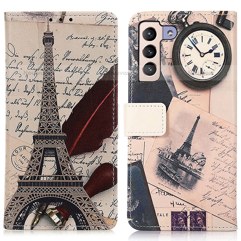 Leather Case Stands Fashionable Pattern Flip Cover Holder D02Y for Samsung Galaxy S21 FE 5G