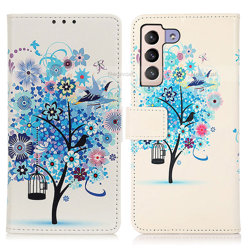 Leather Case Stands Fashionable Pattern Flip Cover Holder D02Y for Samsung Galaxy S21 FE 5G Blue