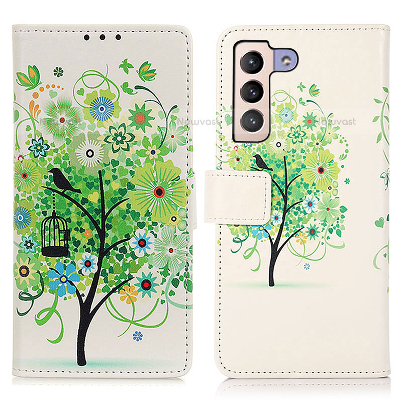 Leather Case Stands Fashionable Pattern Flip Cover Holder D02Y for Samsung Galaxy S21 Plus 5G Green