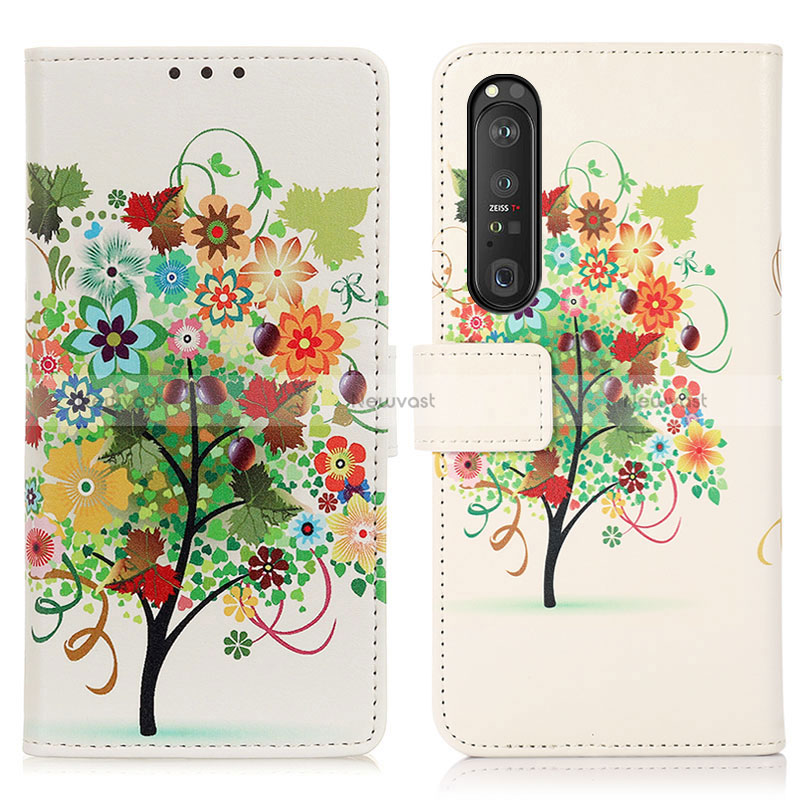 Leather Case Stands Fashionable Pattern Flip Cover Holder D02Y for Sony Xperia 1 III Colorful