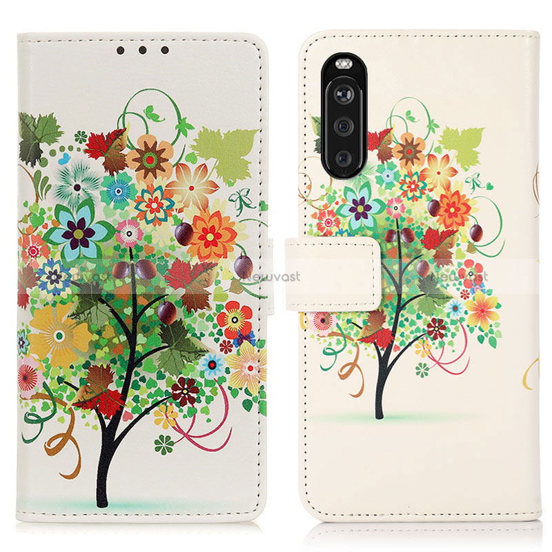 Leather Case Stands Fashionable Pattern Flip Cover Holder D02Y for Sony Xperia 10 III SO-52B Colorful