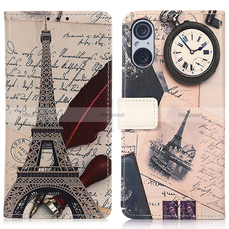 Leather Case Stands Fashionable Pattern Flip Cover Holder D02Y for Sony Xperia 5 V Mixed