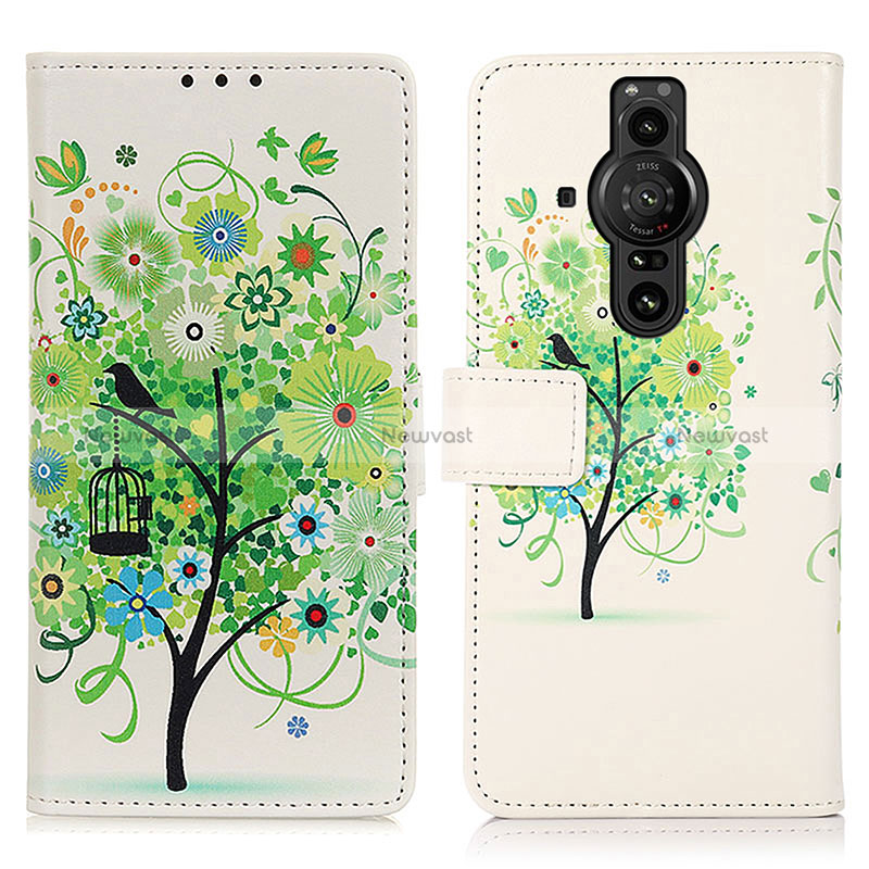 Leather Case Stands Fashionable Pattern Flip Cover Holder D02Y for Sony Xperia PRO-I Green