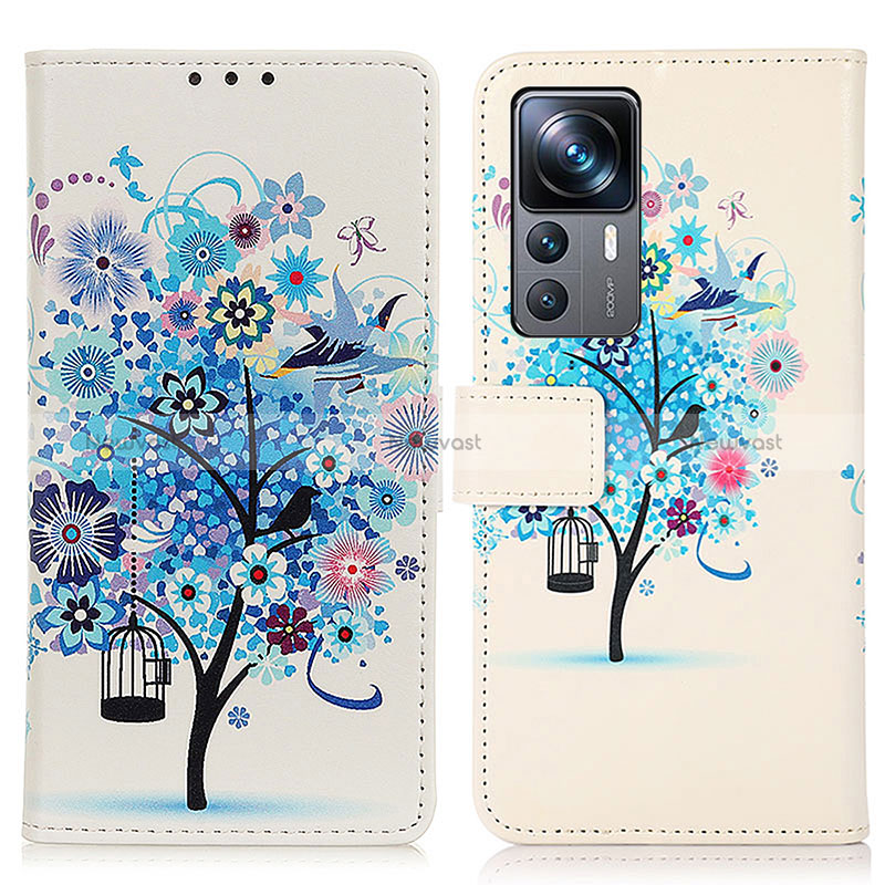 Leather Case Stands Fashionable Pattern Flip Cover Holder D02Y for Xiaomi Mi 12T 5G Blue