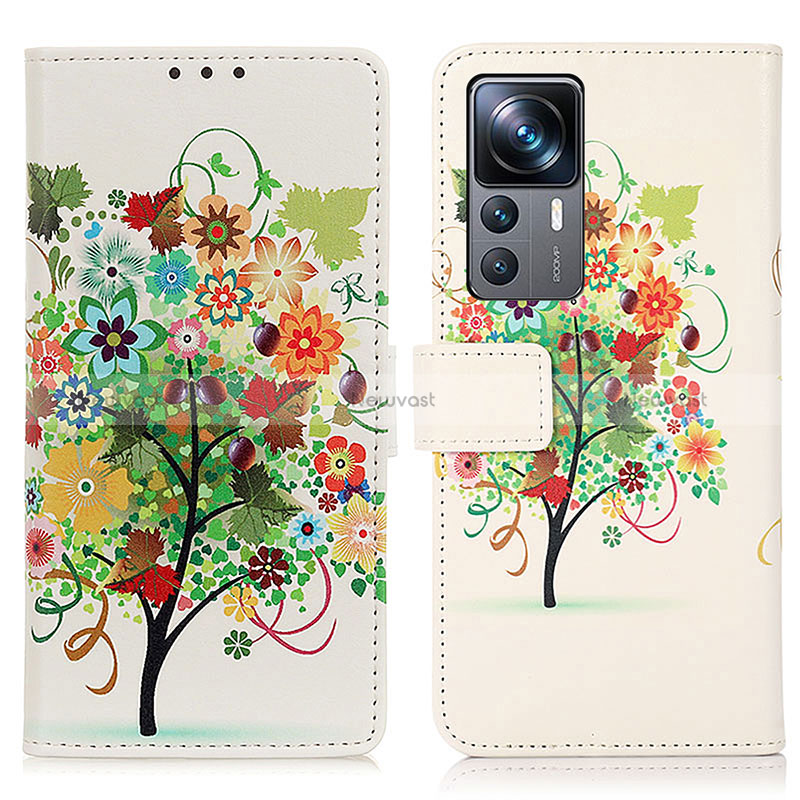 Leather Case Stands Fashionable Pattern Flip Cover Holder D02Y for Xiaomi Mi 12T Pro 5G Green