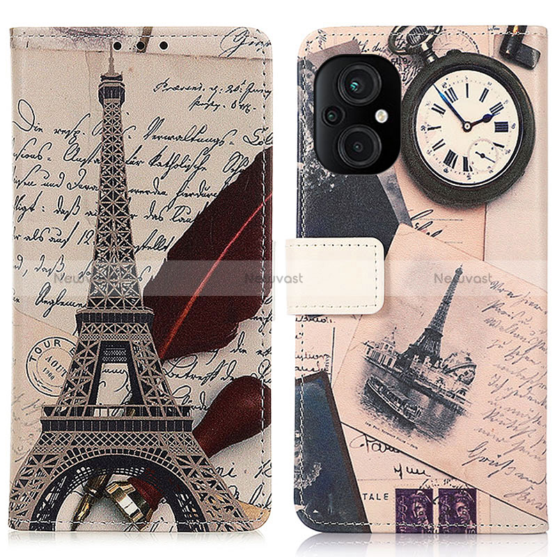 Leather Case Stands Fashionable Pattern Flip Cover Holder D02Y for Xiaomi Poco M5 4G Gray