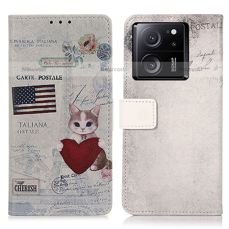 Leather Case Stands Fashionable Pattern Flip Cover Holder D02Y for Xiaomi Redmi K60 Ultra 5G Gray