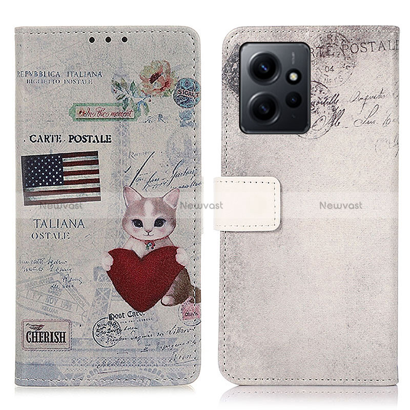 Leather Case Stands Fashionable Pattern Flip Cover Holder D02Y for Xiaomi Redmi Note 12 4G