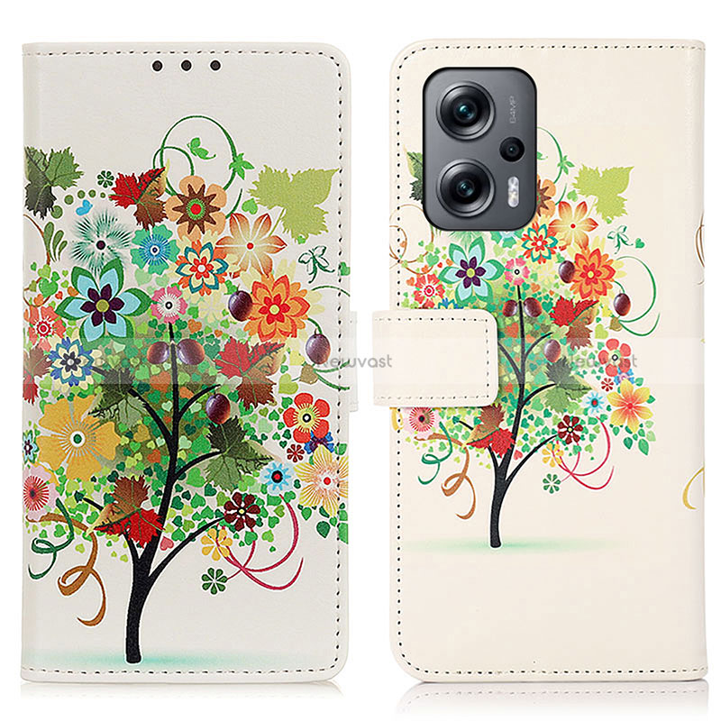 Leather Case Stands Fashionable Pattern Flip Cover Holder D02Y for Xiaomi Redmi Note 12 Turbo 5G Green