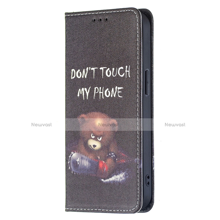 Leather Case Stands Fashionable Pattern Flip Cover Holder for Apple iPhone 13 Mini Black