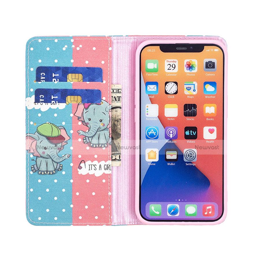 Leather Case Stands Fashionable Pattern Flip Cover Holder for Apple iPhone 13 Mini Pink