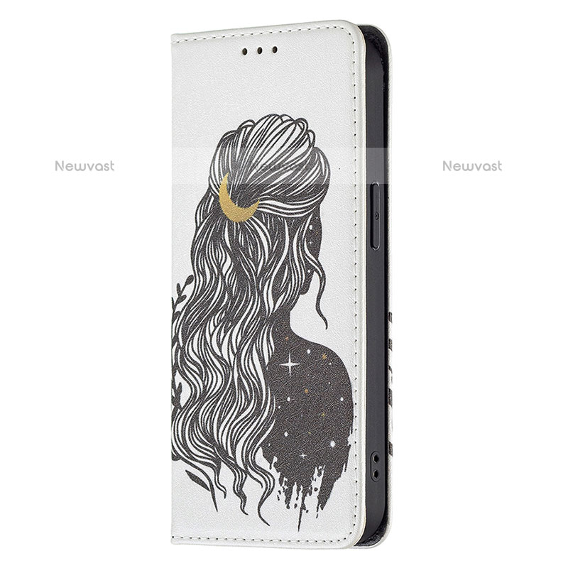 Leather Case Stands Fashionable Pattern Flip Cover Holder for Apple iPhone 14 Pro Gray