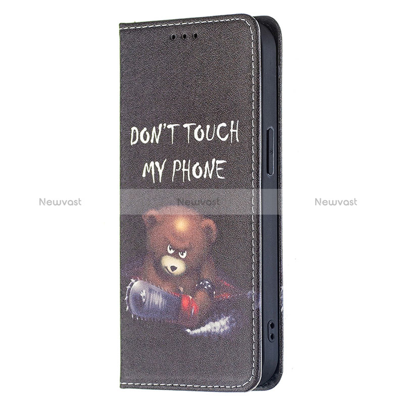 Leather Case Stands Fashionable Pattern Flip Cover Holder for Apple iPhone 15 Black