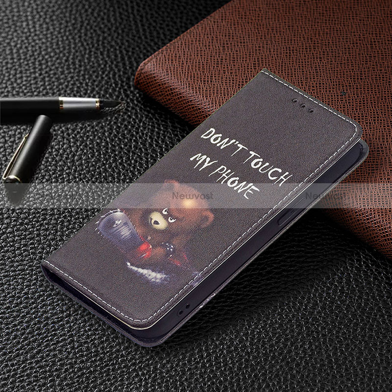 Leather Case Stands Fashionable Pattern Flip Cover Holder for Apple iPhone 15 Black