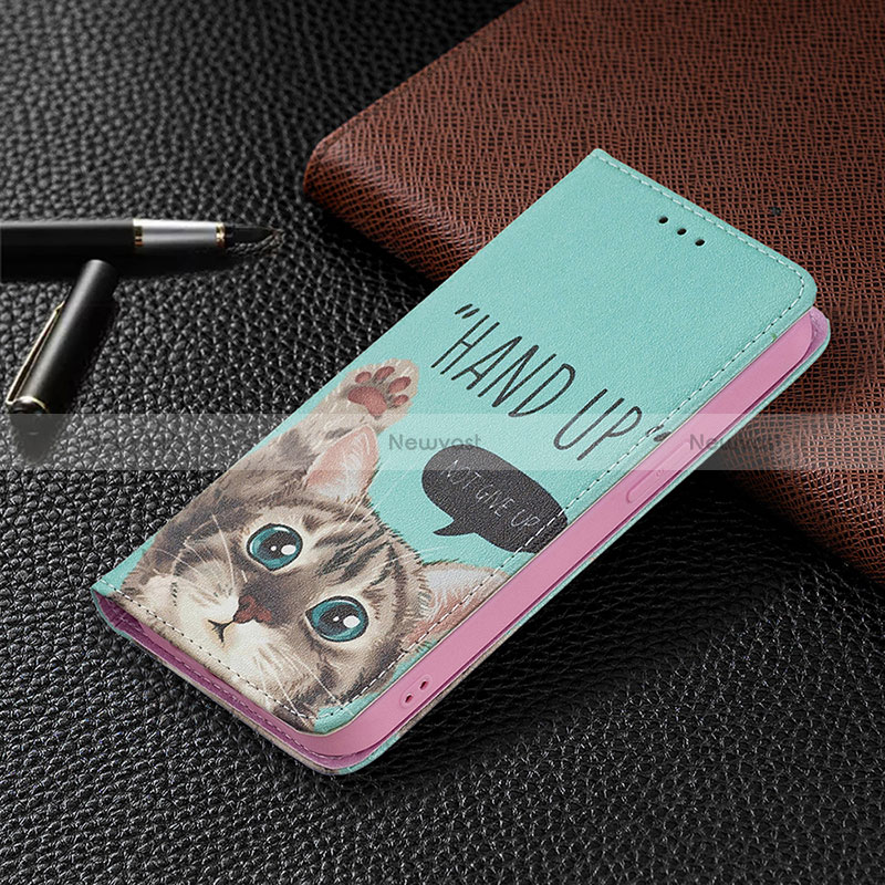 Leather Case Stands Fashionable Pattern Flip Cover Holder for Apple iPhone 15 Cyan