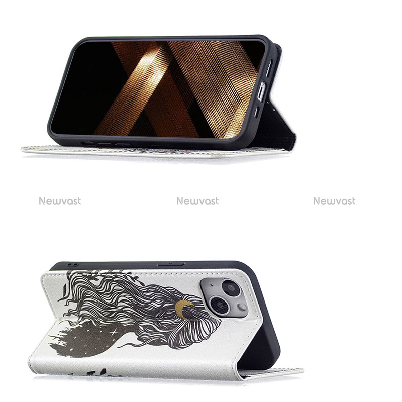 Leather Case Stands Fashionable Pattern Flip Cover Holder for Apple iPhone 15 Gray