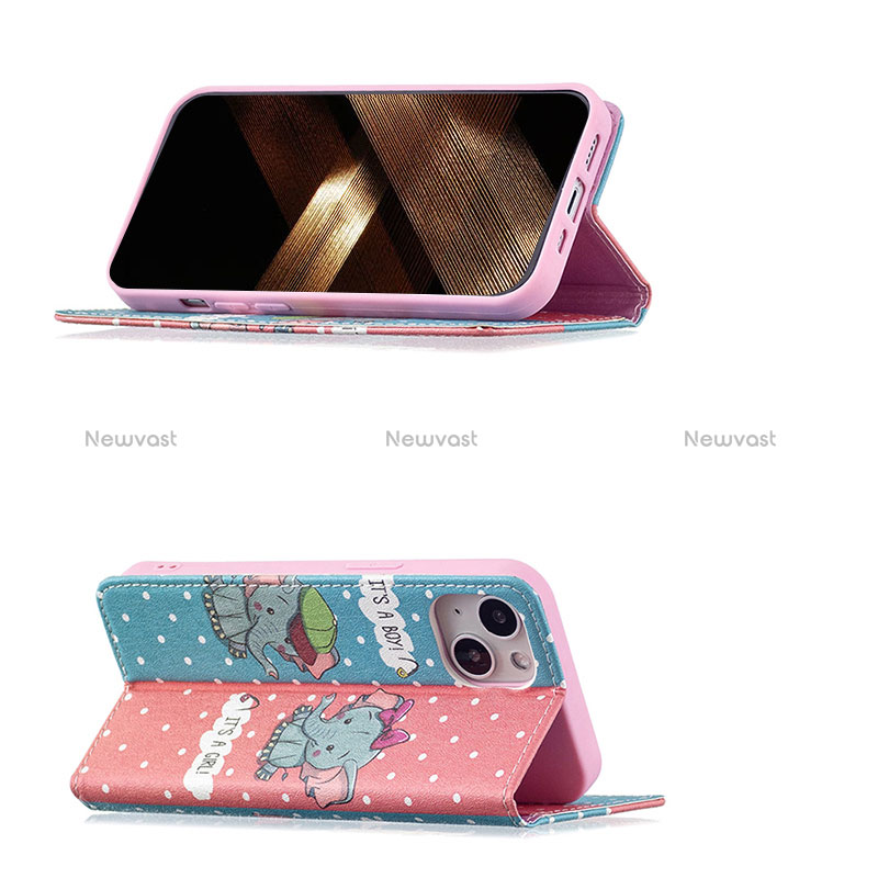 Leather Case Stands Fashionable Pattern Flip Cover Holder for Apple iPhone 15 Pink