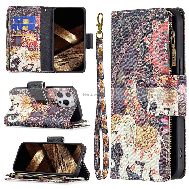 Leather Case Stands Fashionable Pattern Flip Cover Holder for Apple iPhone 15 Pro Mixed