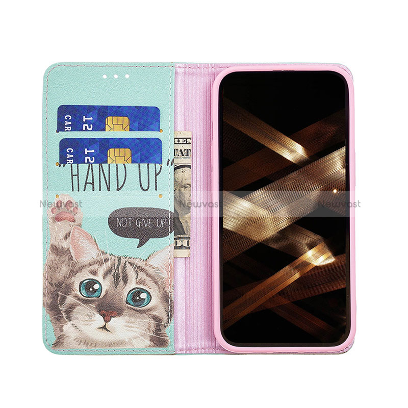 Leather Case Stands Fashionable Pattern Flip Cover Holder for Apple iPhone 15 Pro Pink