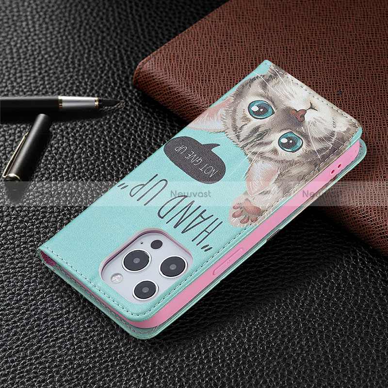 Leather Case Stands Fashionable Pattern Flip Cover Holder for Apple iPhone 15 Pro Pink