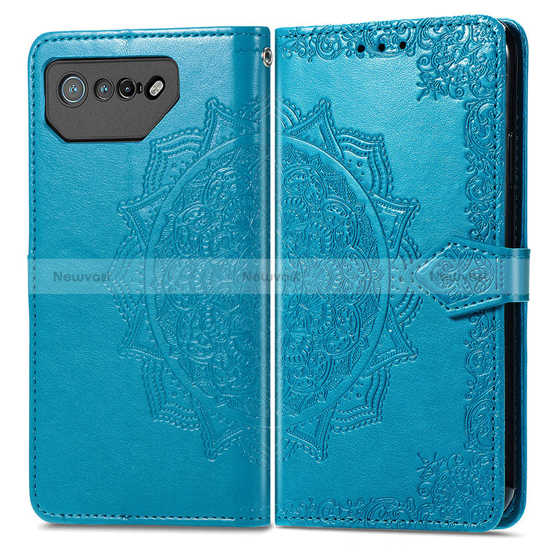 Leather Case Stands Fashionable Pattern Flip Cover Holder for Asus ROG Phone 7 Blue