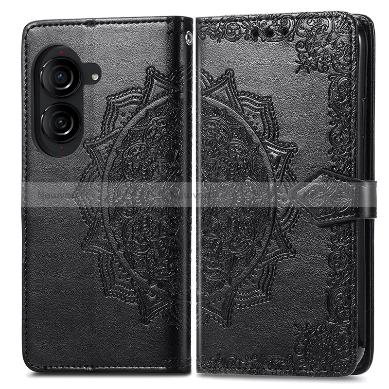 Leather Case Stands Fashionable Pattern Flip Cover Holder for Asus ZenFone 10 Black