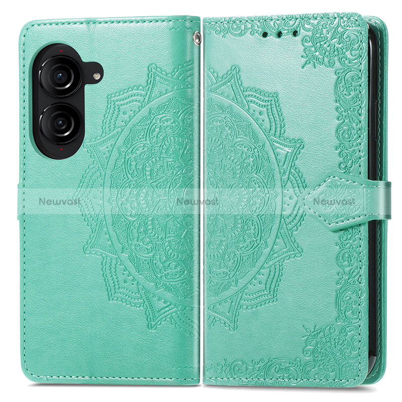 Leather Case Stands Fashionable Pattern Flip Cover Holder for Asus ZenFone 10 Green