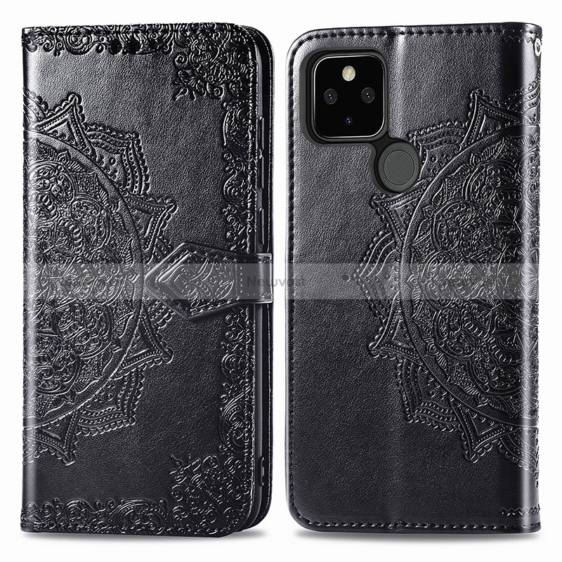 Leather Case Stands Fashionable Pattern Flip Cover Holder for Google Pixel 5 Black