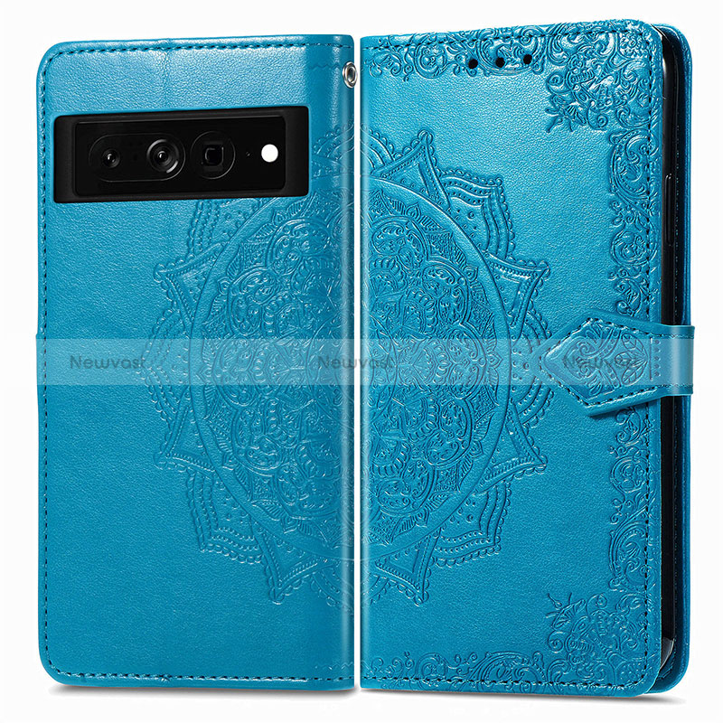 Leather Case Stands Fashionable Pattern Flip Cover Holder for Google Pixel 7 Pro 5G Blue