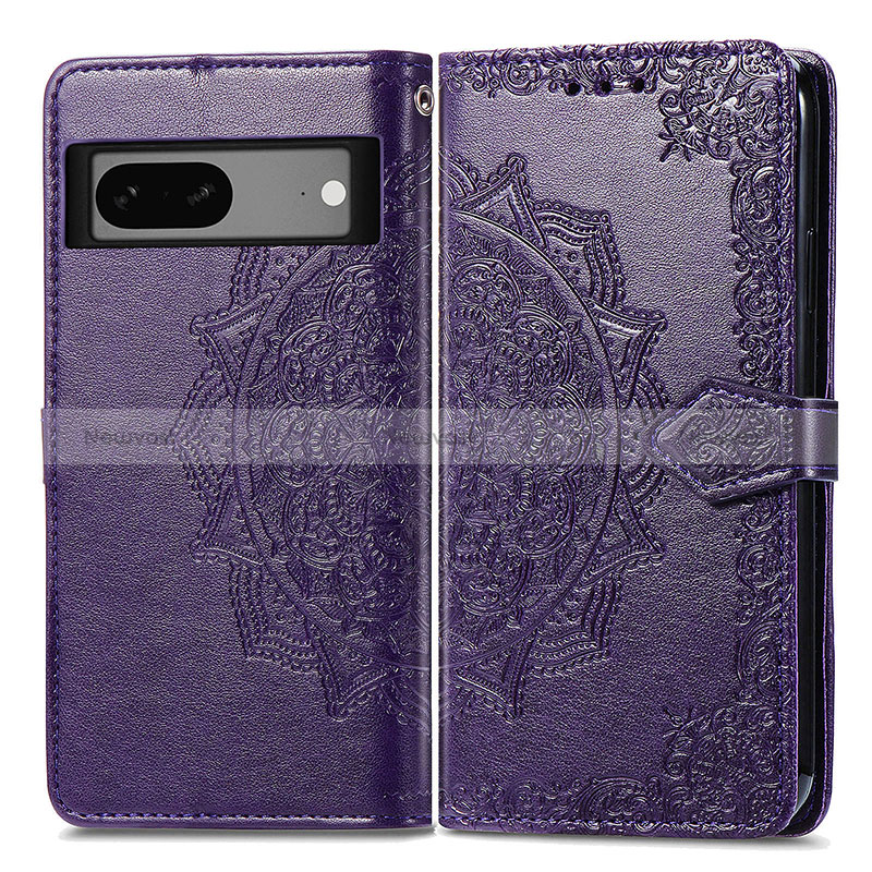 Leather Case Stands Fashionable Pattern Flip Cover Holder for Google Pixel 7a 5G Purple