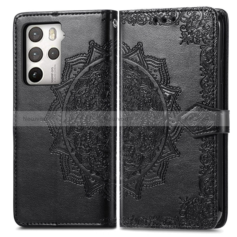 Leather Case Stands Fashionable Pattern Flip Cover Holder for HTC U23 Pro 5G Black