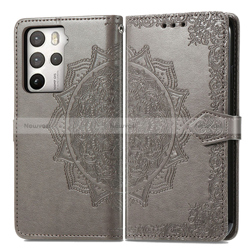 Leather Case Stands Fashionable Pattern Flip Cover Holder for HTC U23 Pro 5G Gray