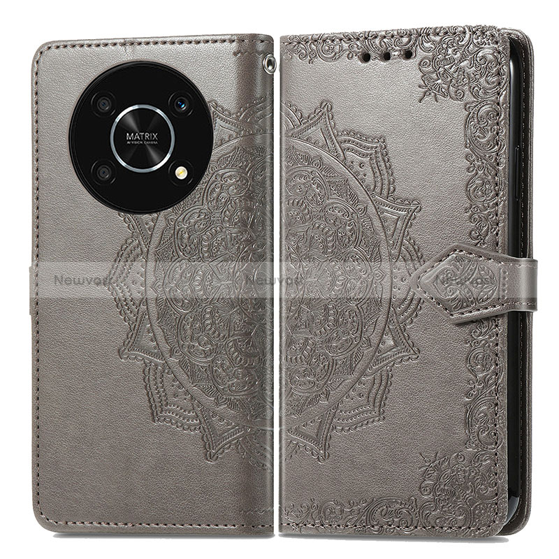 Leather Case Stands Fashionable Pattern Flip Cover Holder for Huawei Enjoy 50 Pro Gray