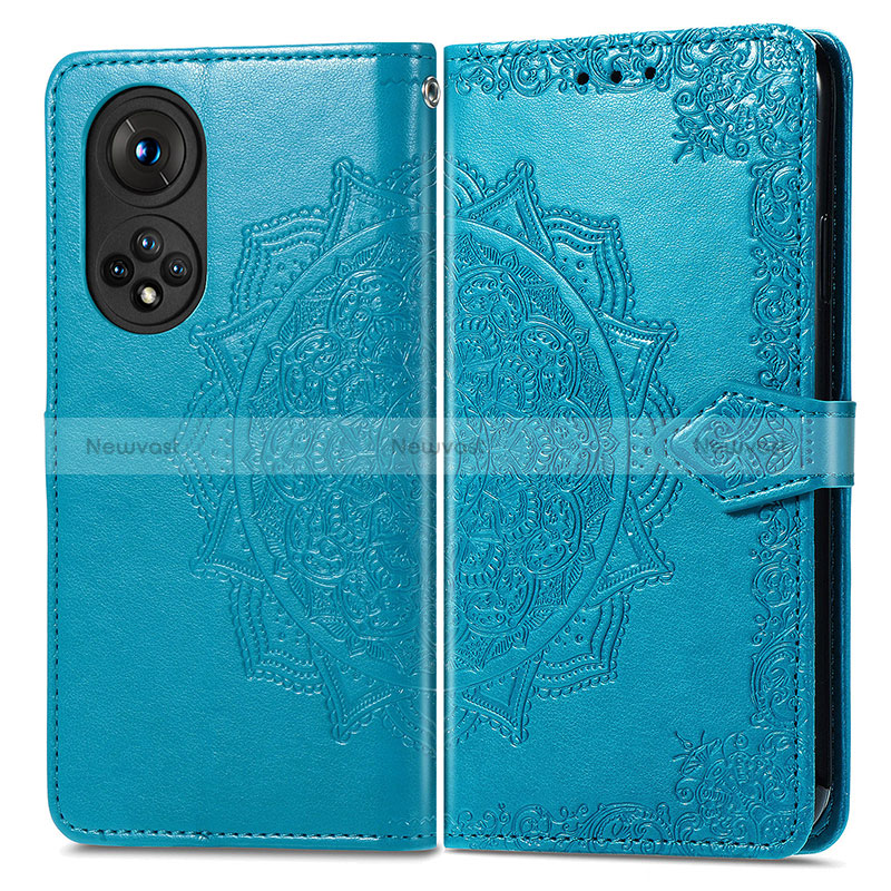 Leather Case Stands Fashionable Pattern Flip Cover Holder for Huawei Honor 50 Pro 5G Blue